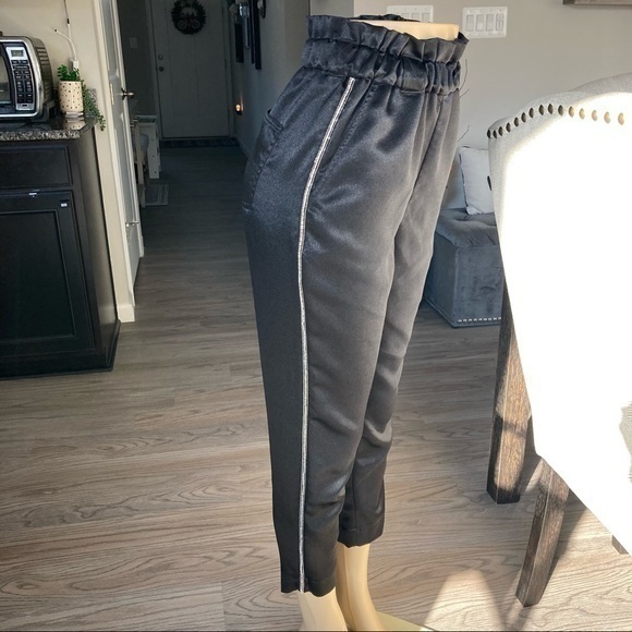 Express Pants - ✨ Express Black Skinny Tapered Trouser Silk Satin Pants rhinestone leg XS
